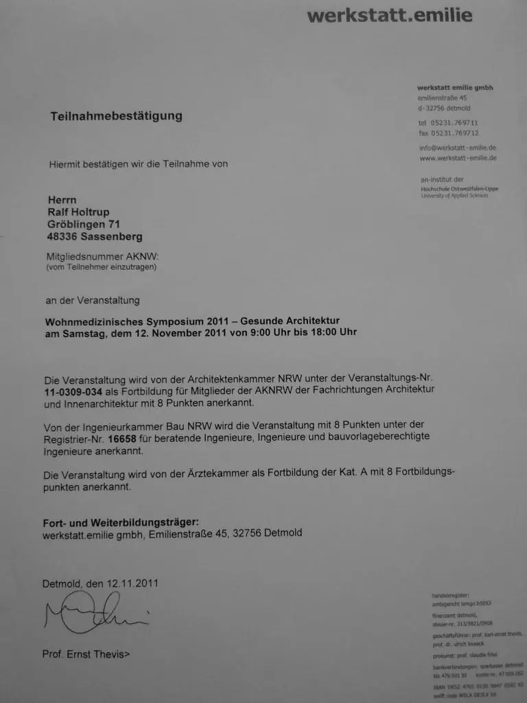 Gesunde Architektur Wohnmedizinisches Symposium Hochschule Detmold