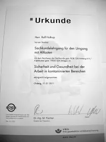 Sachkundelehrgang für Den Umgang Mit Schadstoffen Altlasten 5 Tage VBG