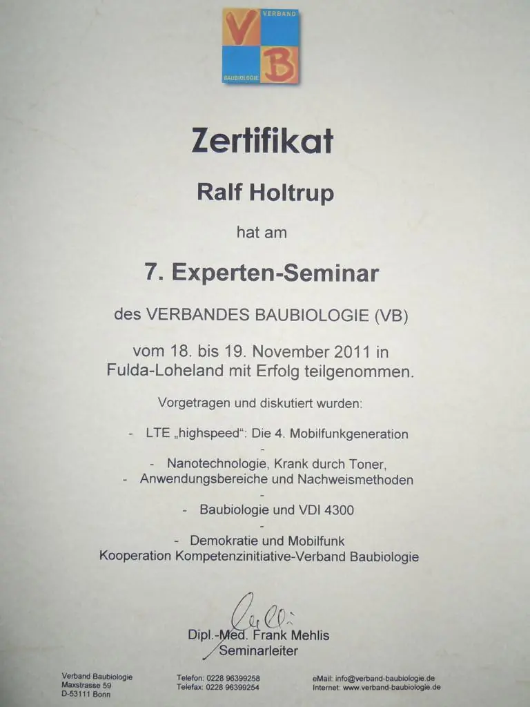 Verband Baubiologie 7 Expertenseminar 2 Tage
