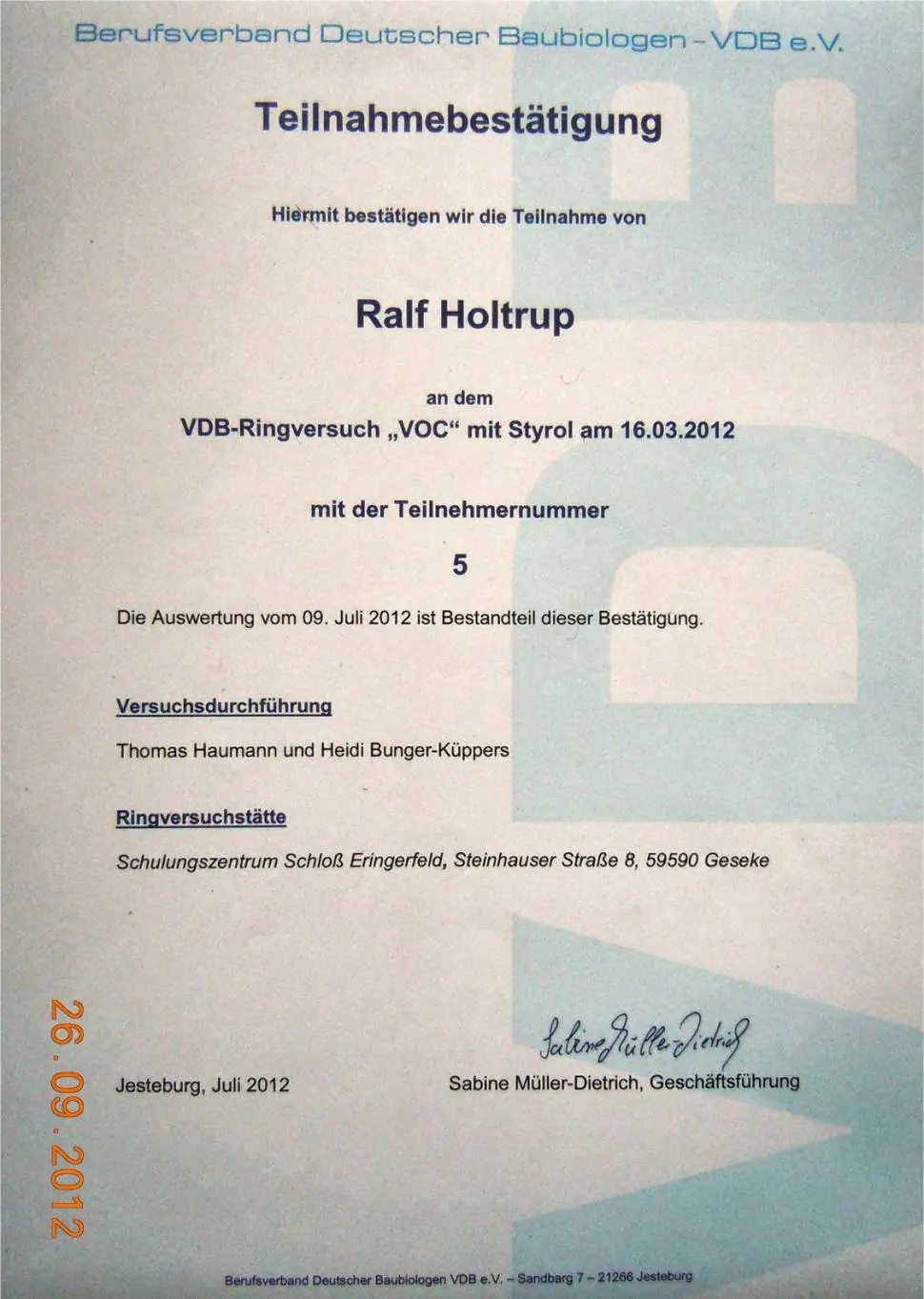 Ringversuch Raumluftmessung VOC VDB