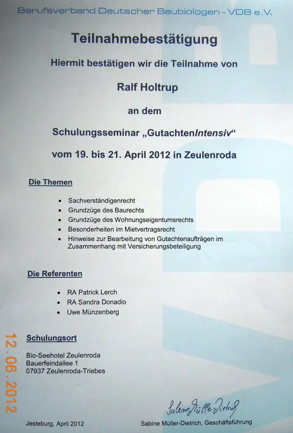Schulung Gutachten Intensiv VDB