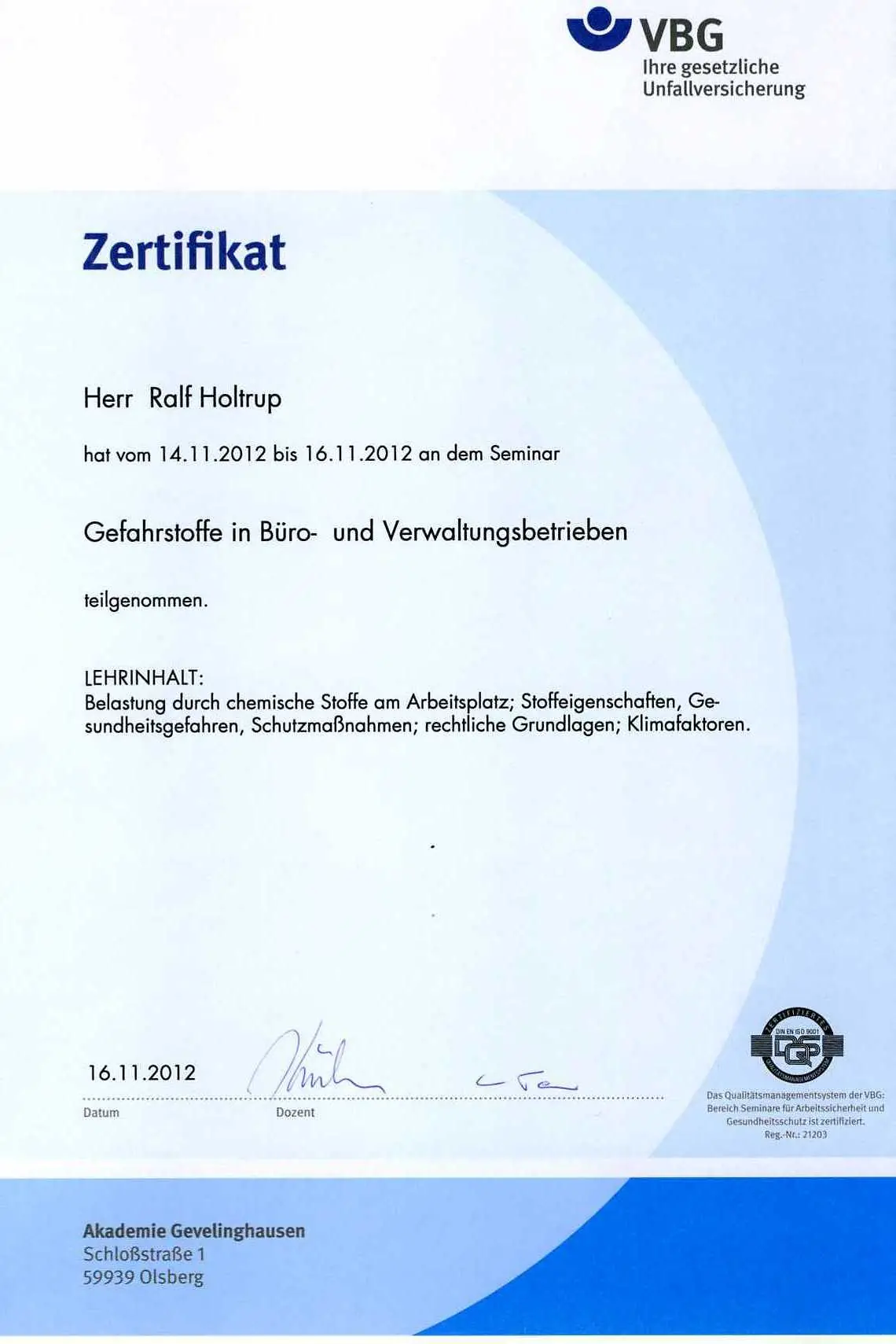 Seminar Gefahrstoffe In Büro Und Verwaltungsbetrieben VBG