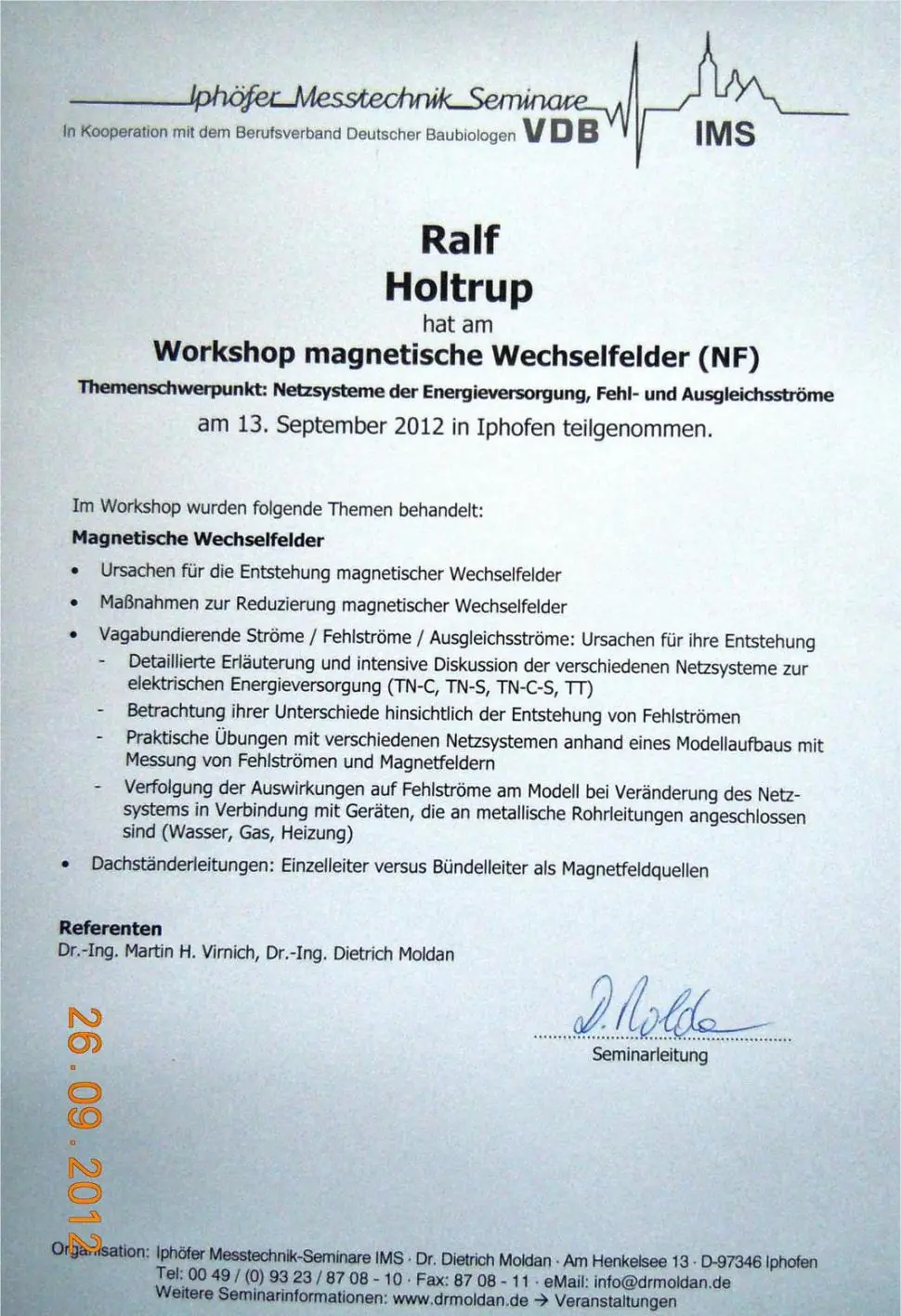 Seminar Magnetische Wechselfelder Bei Dr Moldan VDB