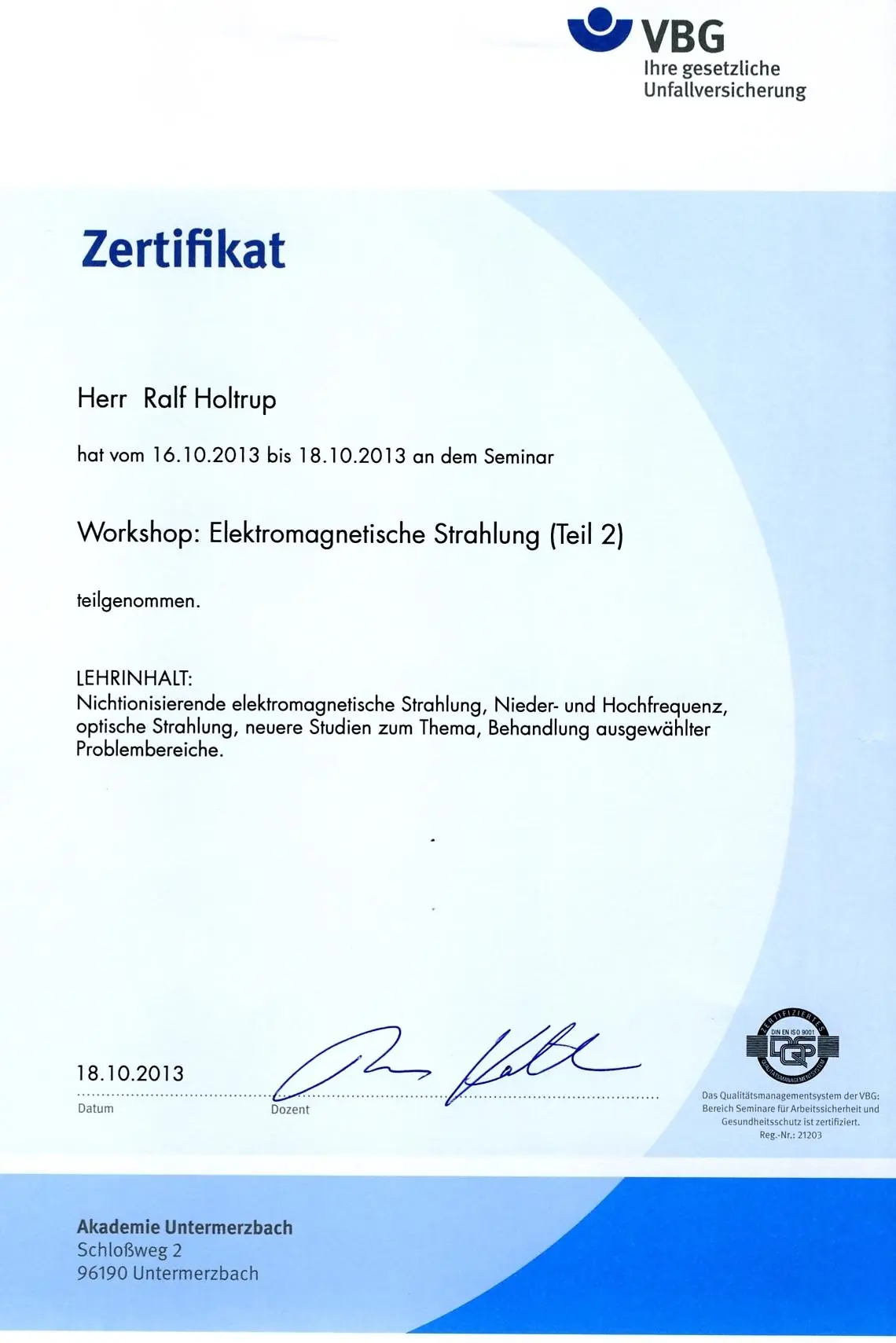 Seminar Elektromagnetische Strahlung II Workshop VBG