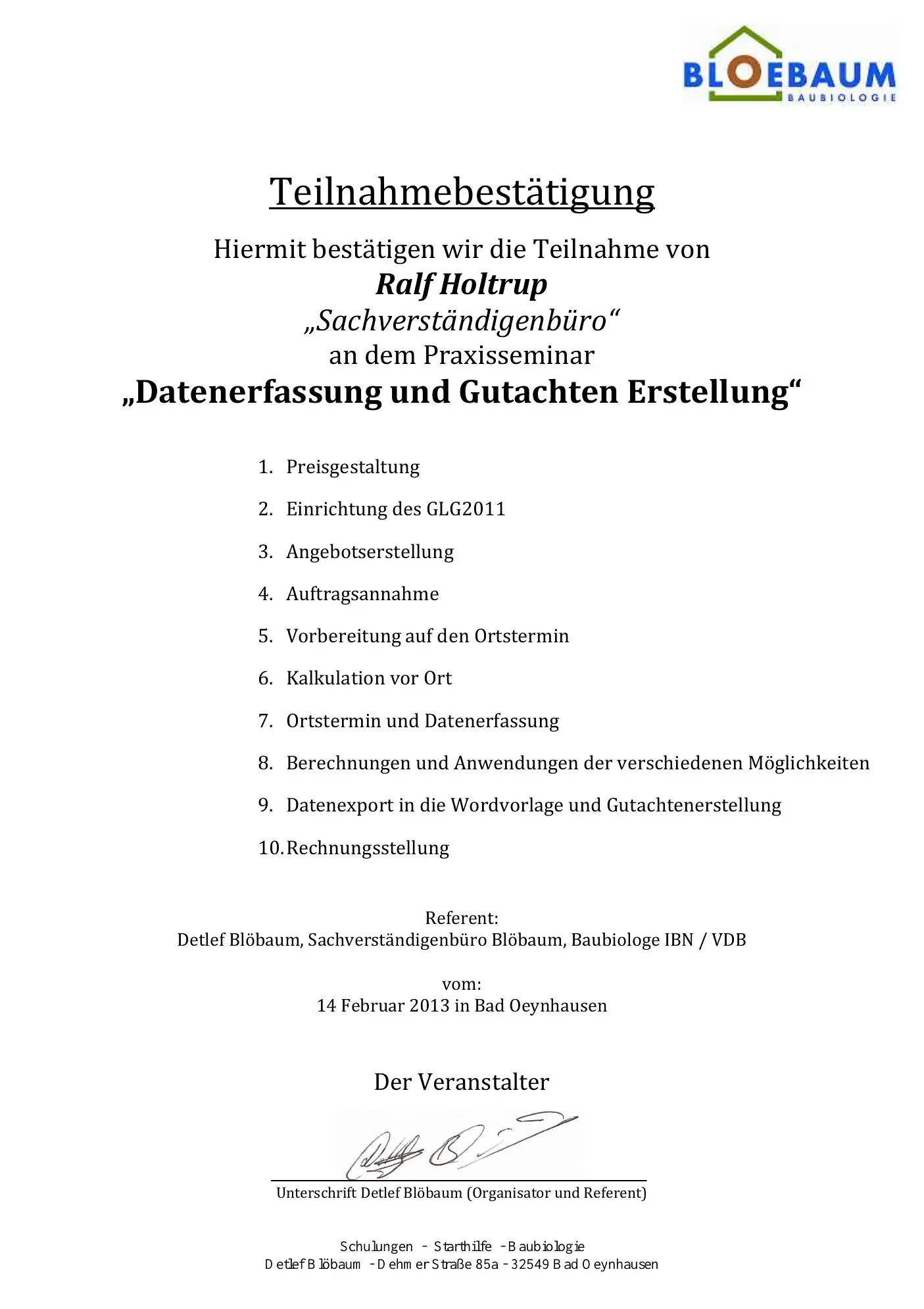 Seminar Gutachtenerstellung Und Datenerfassung Bloebaum