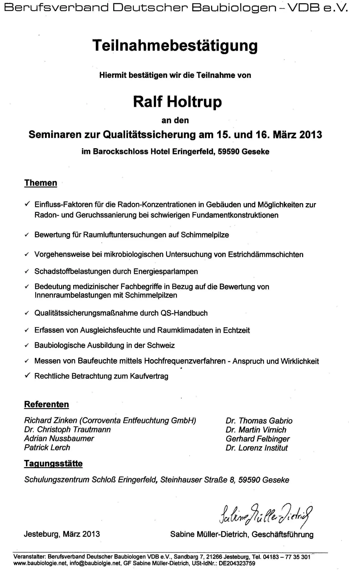 Seminar Qualitätssicherung VDB