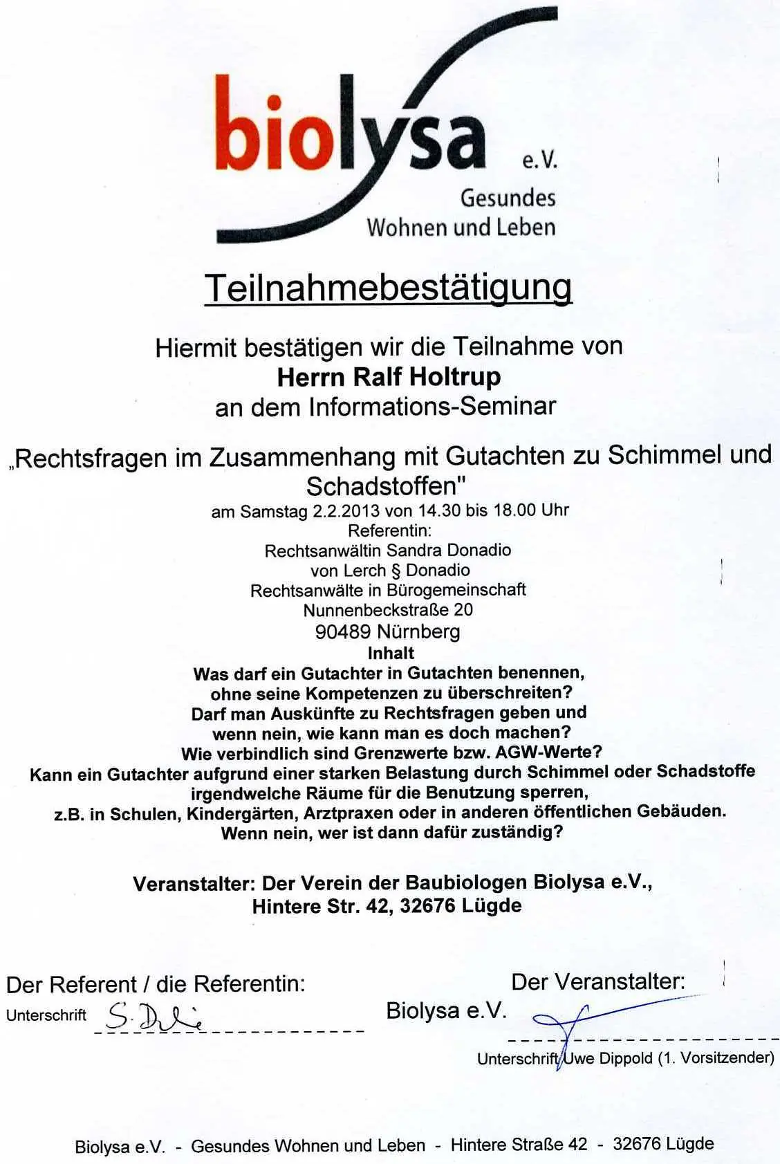 Seminar Rechtsfragen Bei Gutachten Schimmel Schadstoffe