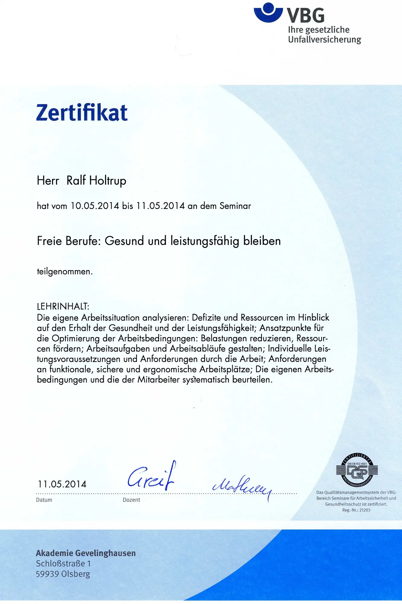 Seminar Gesund Und Leistungsfahig Bleiben VBG