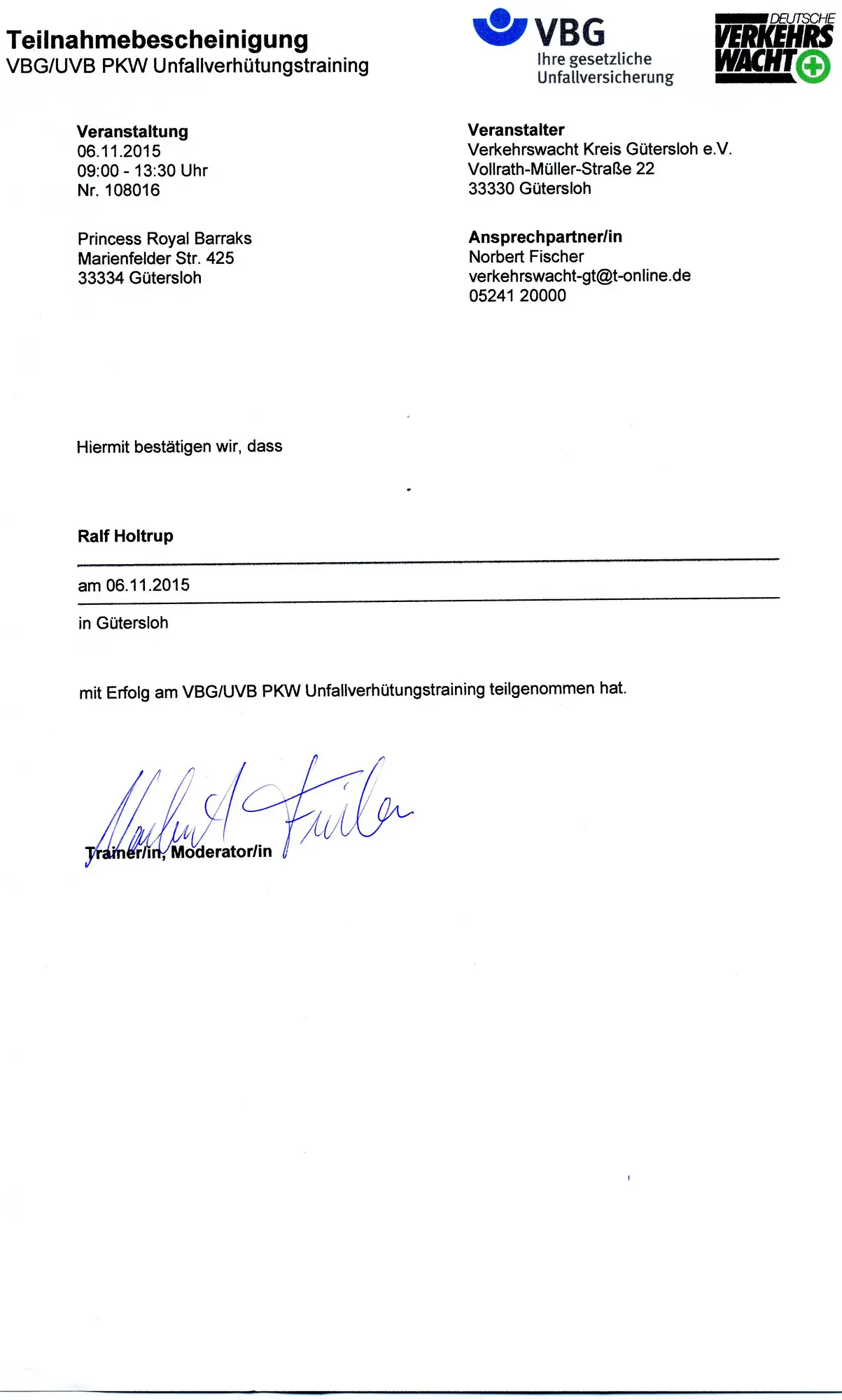 Fahrsicherheitstraining Unfallverhuetung Verkehrswacht VBG