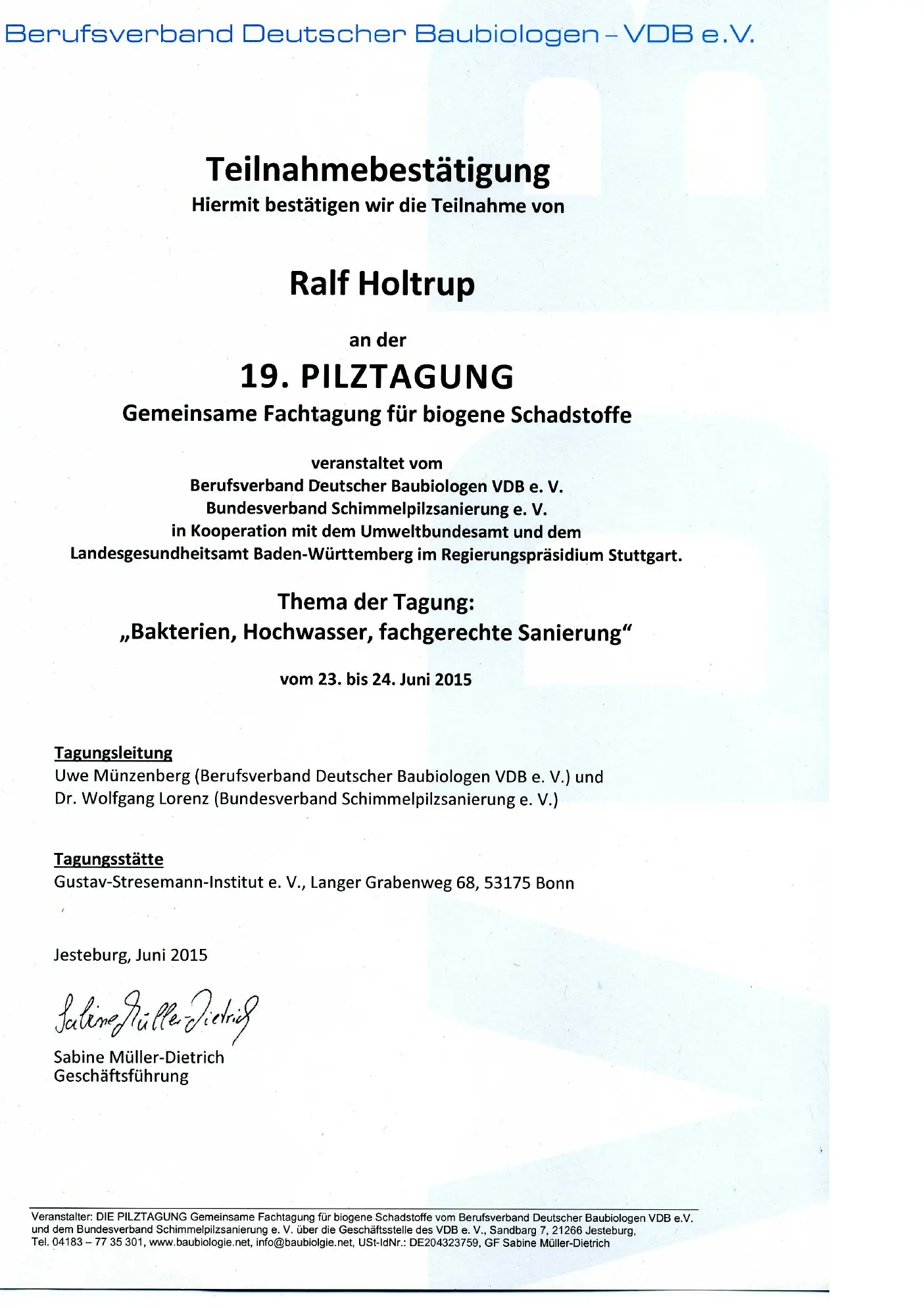 Schimmelpilz Tagung Biogene Schadstoffe VDB