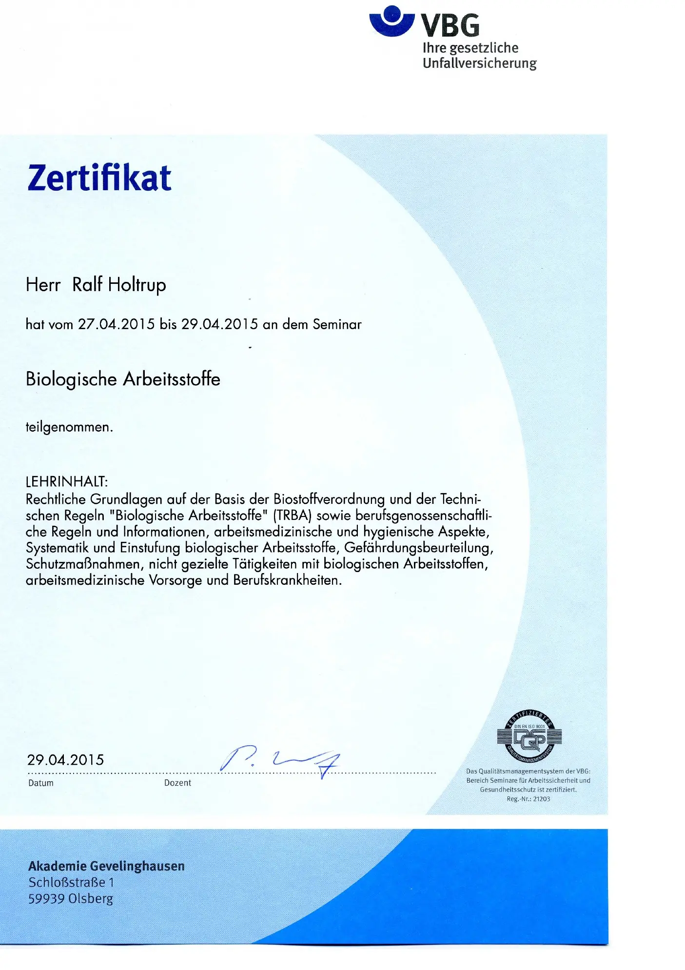 Seminar Biologische Arbeitsstoffe VBG