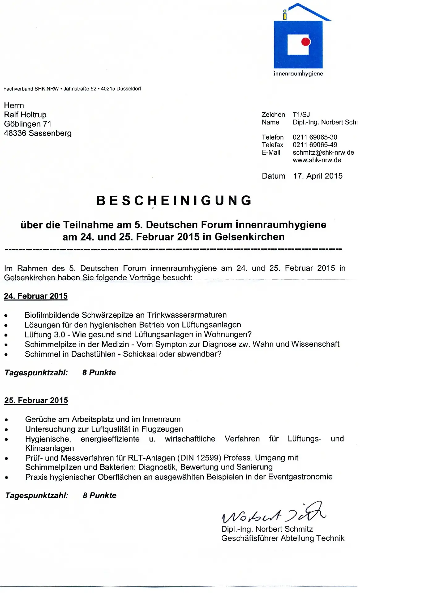 Teilnahme 5 Forum Innenraumhygiene Gelsenkirchen