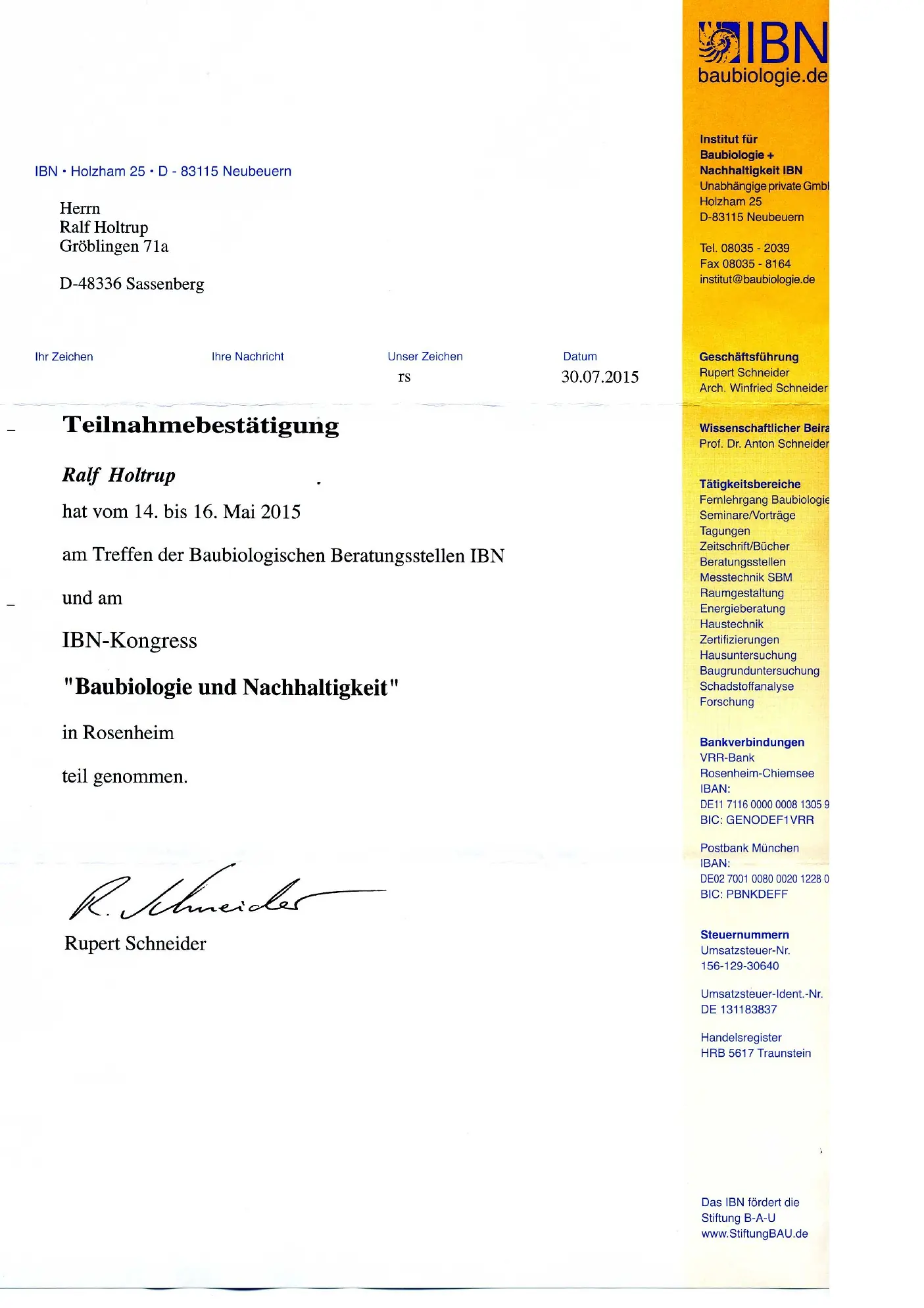 Teilnahme IBN Kongress Baubiologie Beratungsstellentreffen