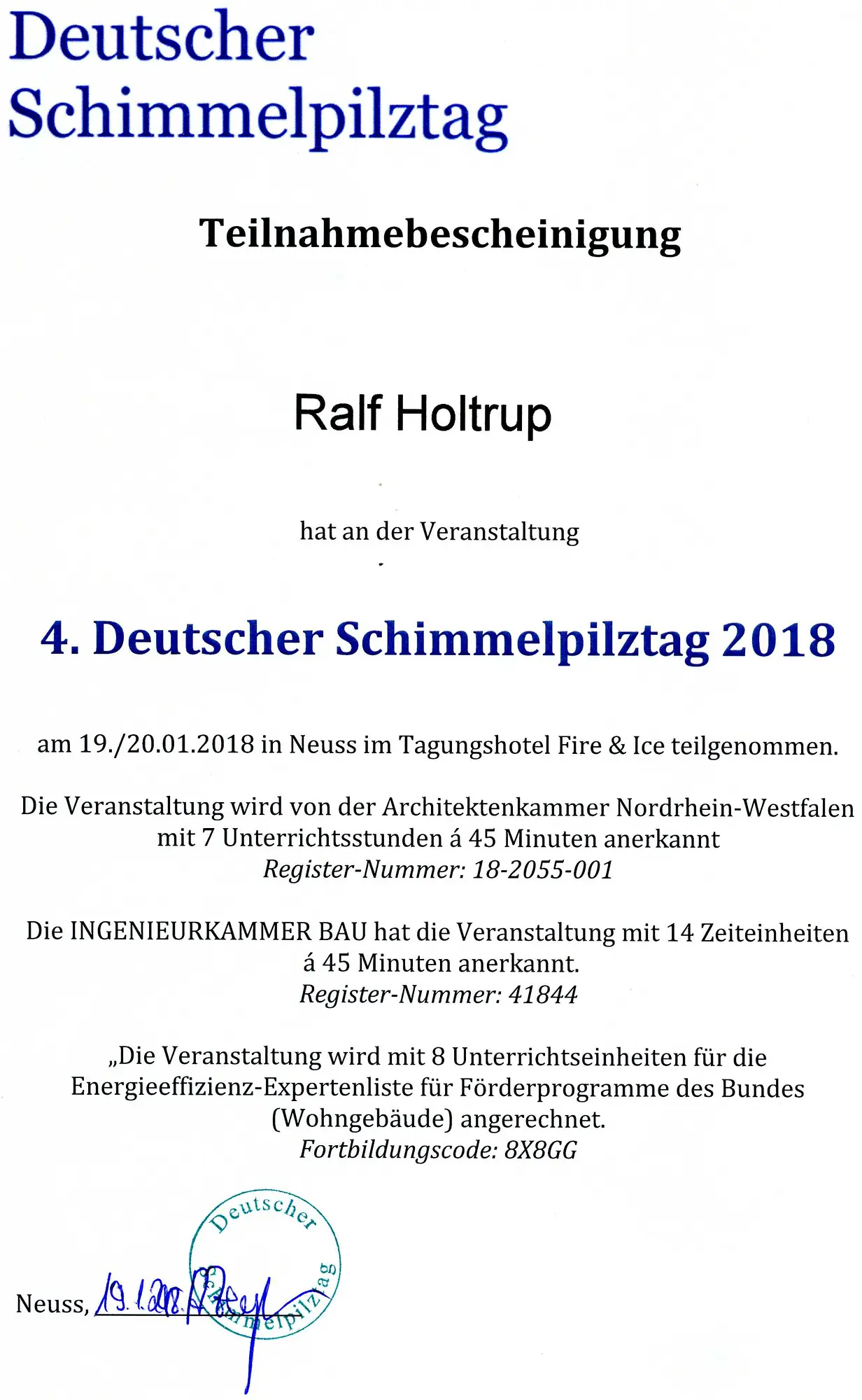 Teilnahme Deutscher Schimmelpilztag Neuss