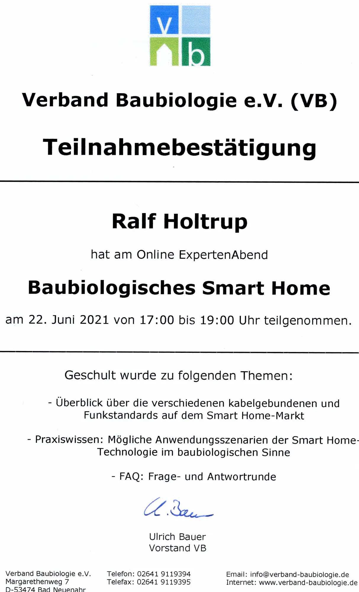 Seminar Baubiologisches Smarthome VB