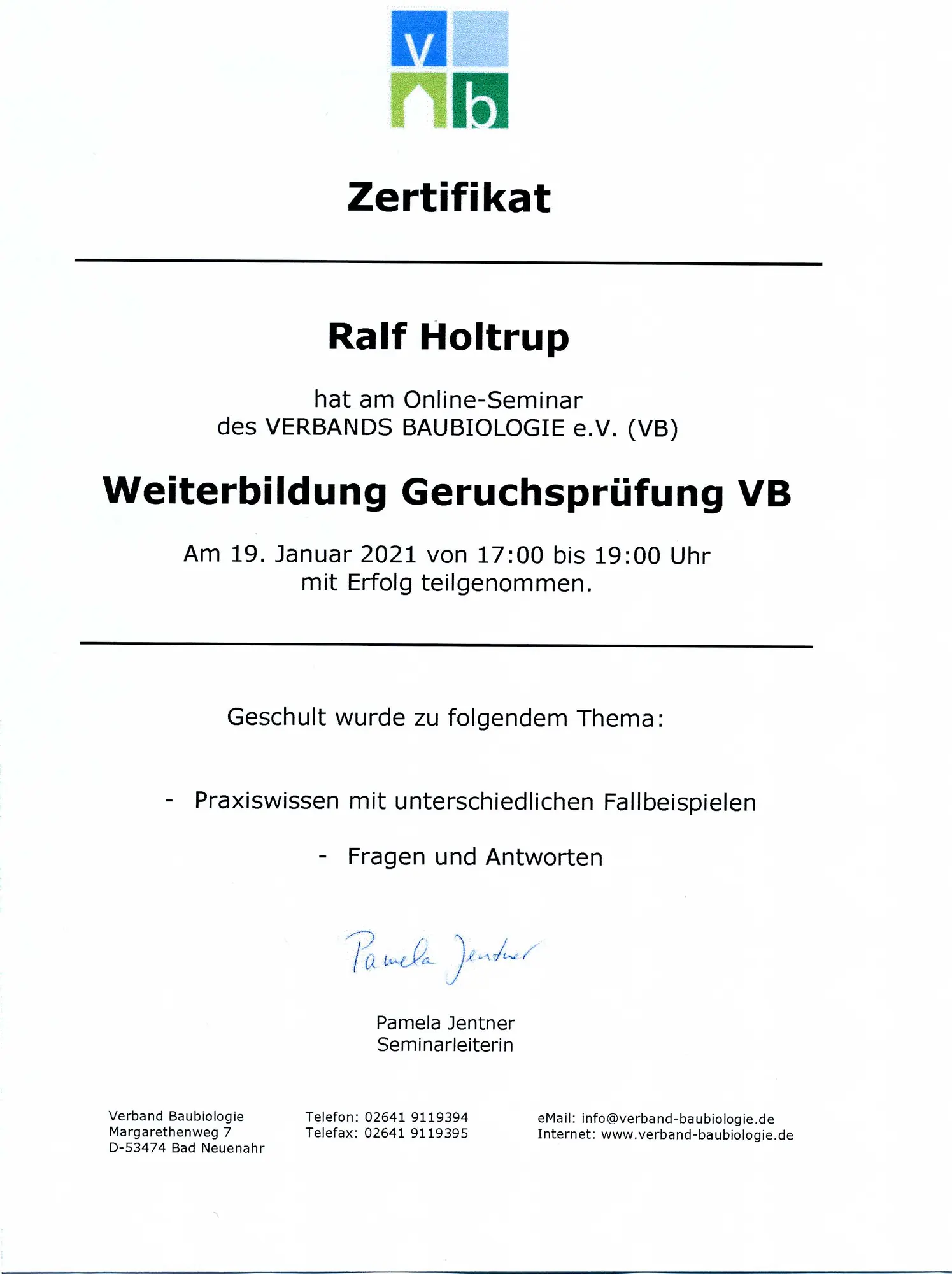 Seminar Gerüche Geruchsprüfung VB
