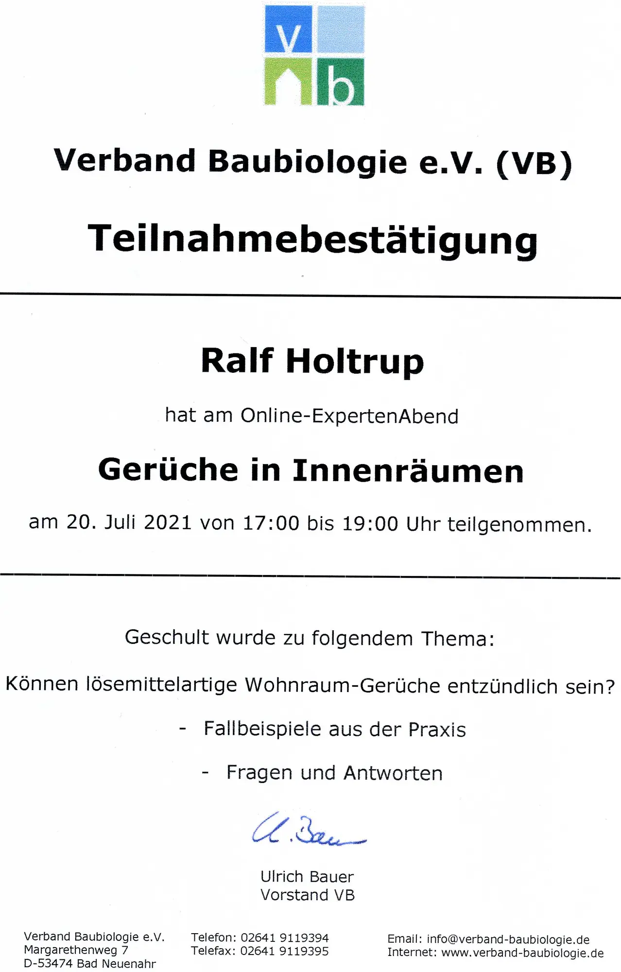 Seminar Gerüche In Innenraeumen Lösemittel VB