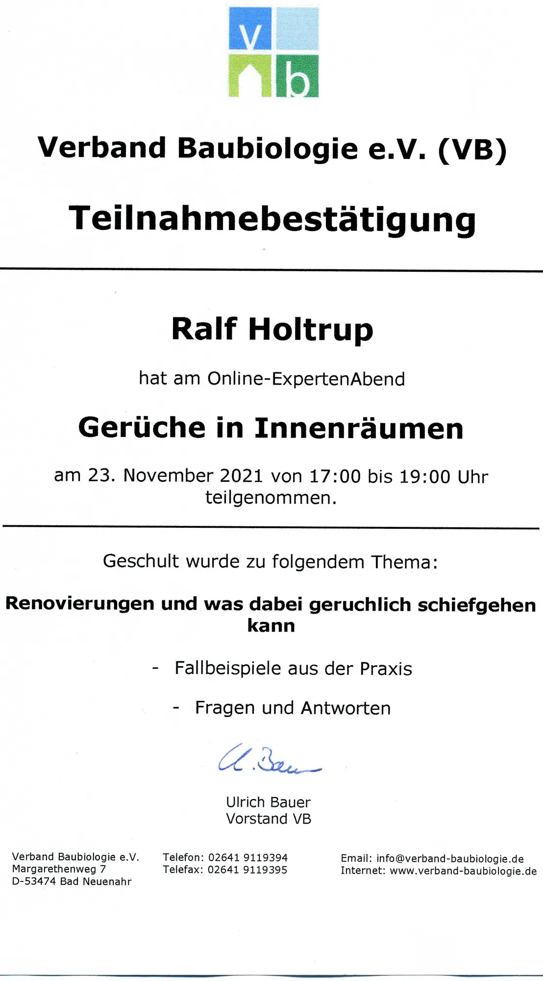 Seminar Gerüche In Innenraeumen Renovierungen VB
