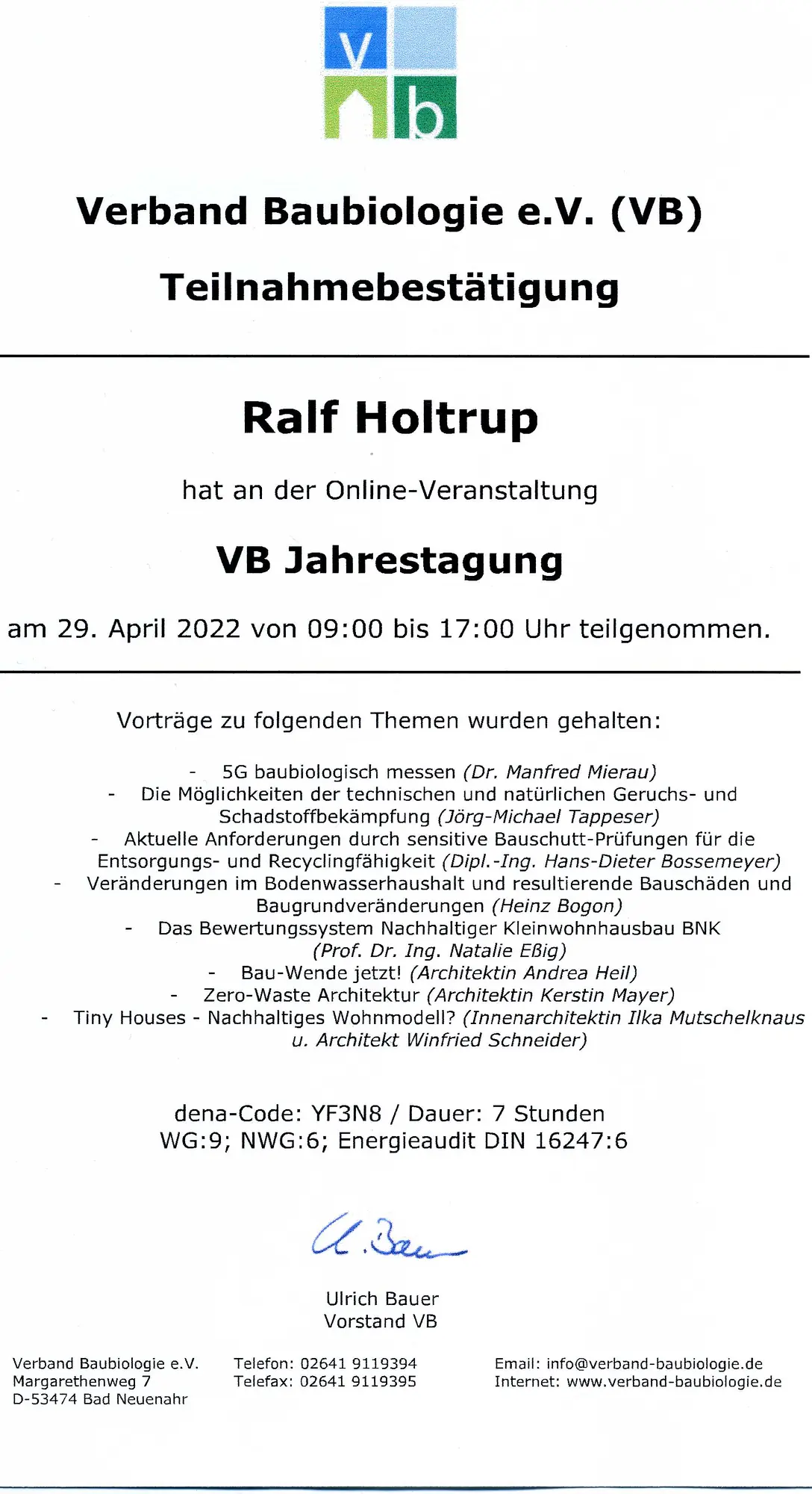 Jahrestagung Verband Baubiologie