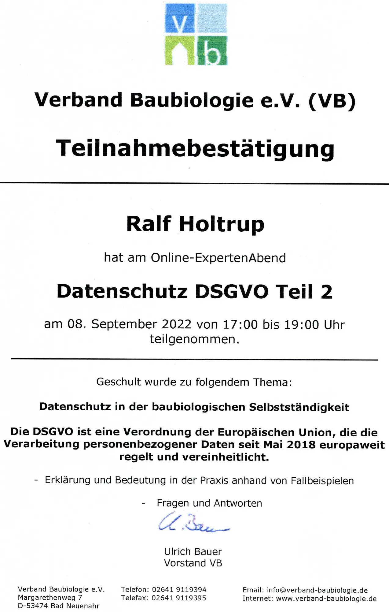 Seminar Datenschutz DSGVO 2 VB