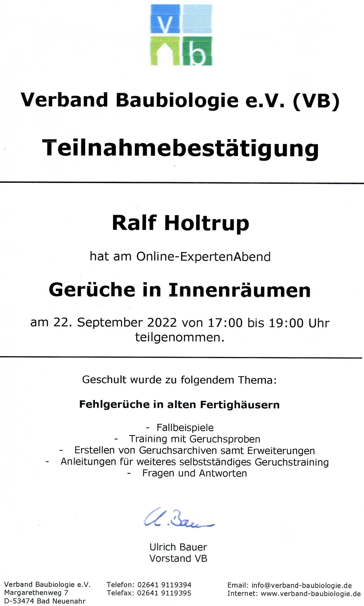 Seminar Gerüche In Innenraeumen Fertighaus VB