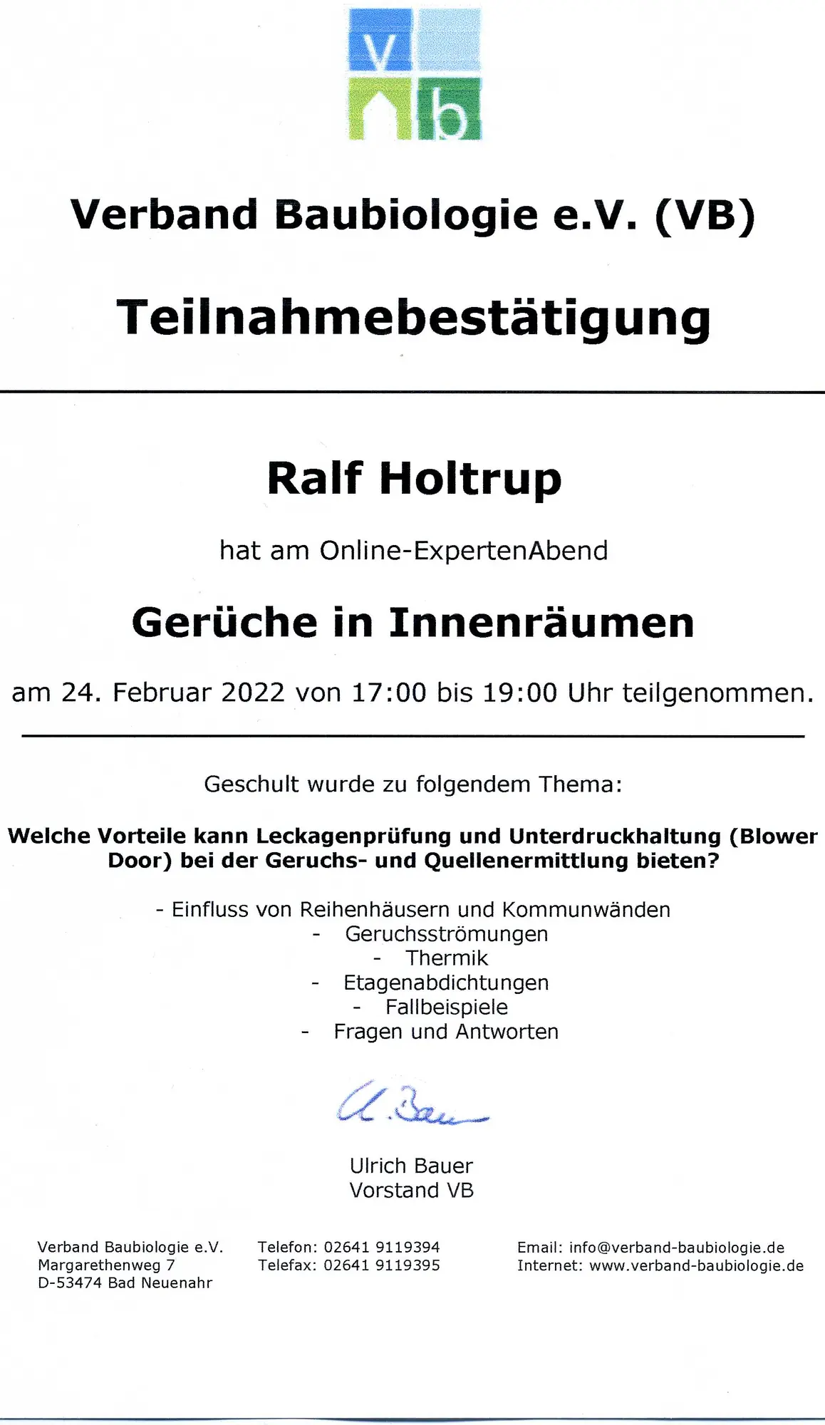 Seminar Gerüche In Innenräumen Quellenermittlung VB