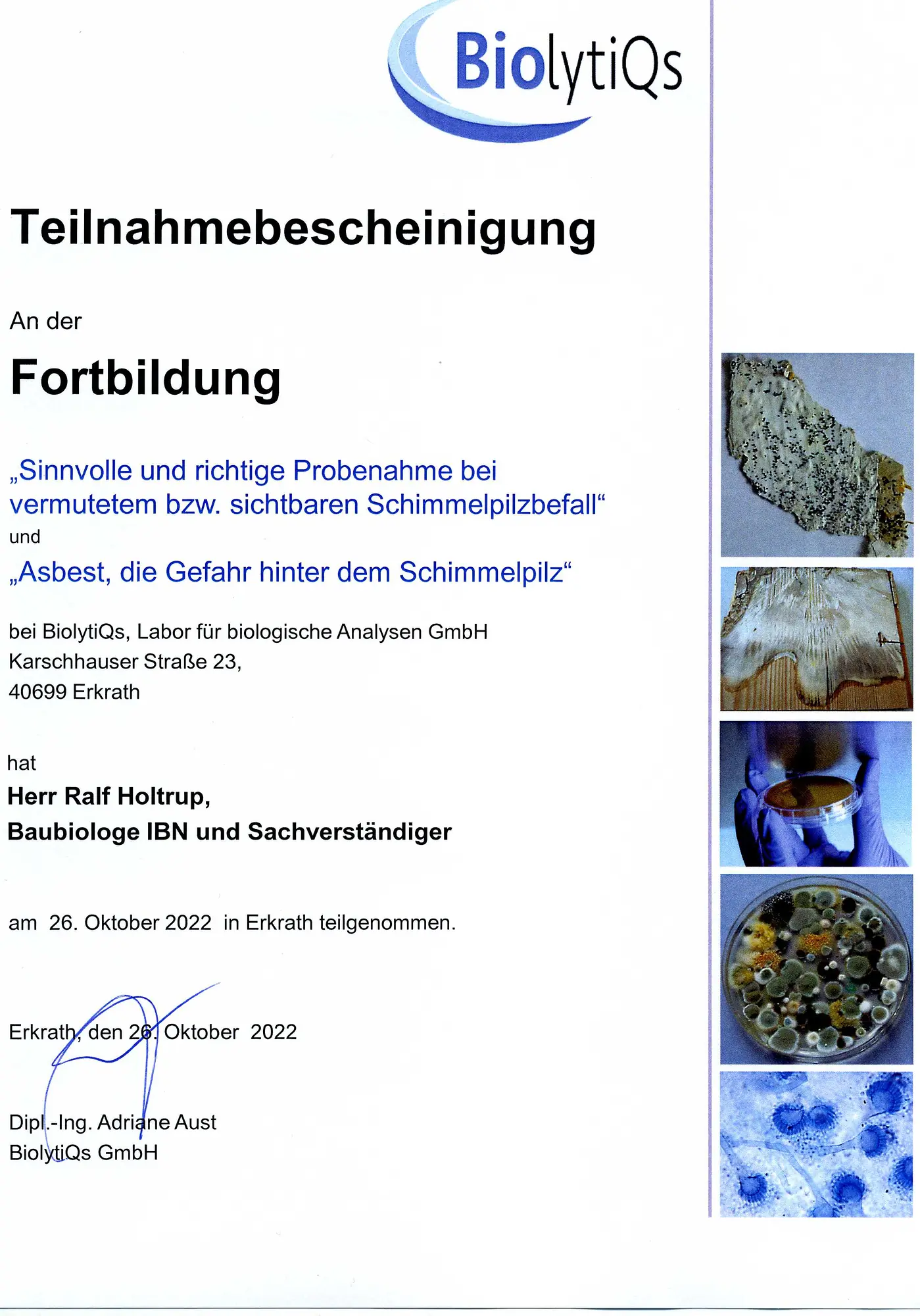 Seminar Schimmelpilze Und Asbest Qualifizierte Probenahmen Biolytiqs