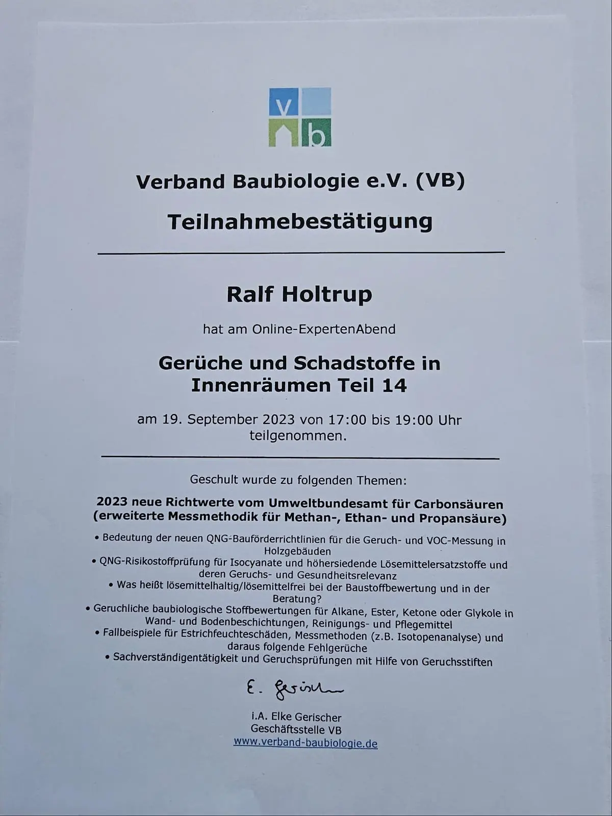 Seminar Geruch Schadstoffe Innenraum Richtwerte VB
