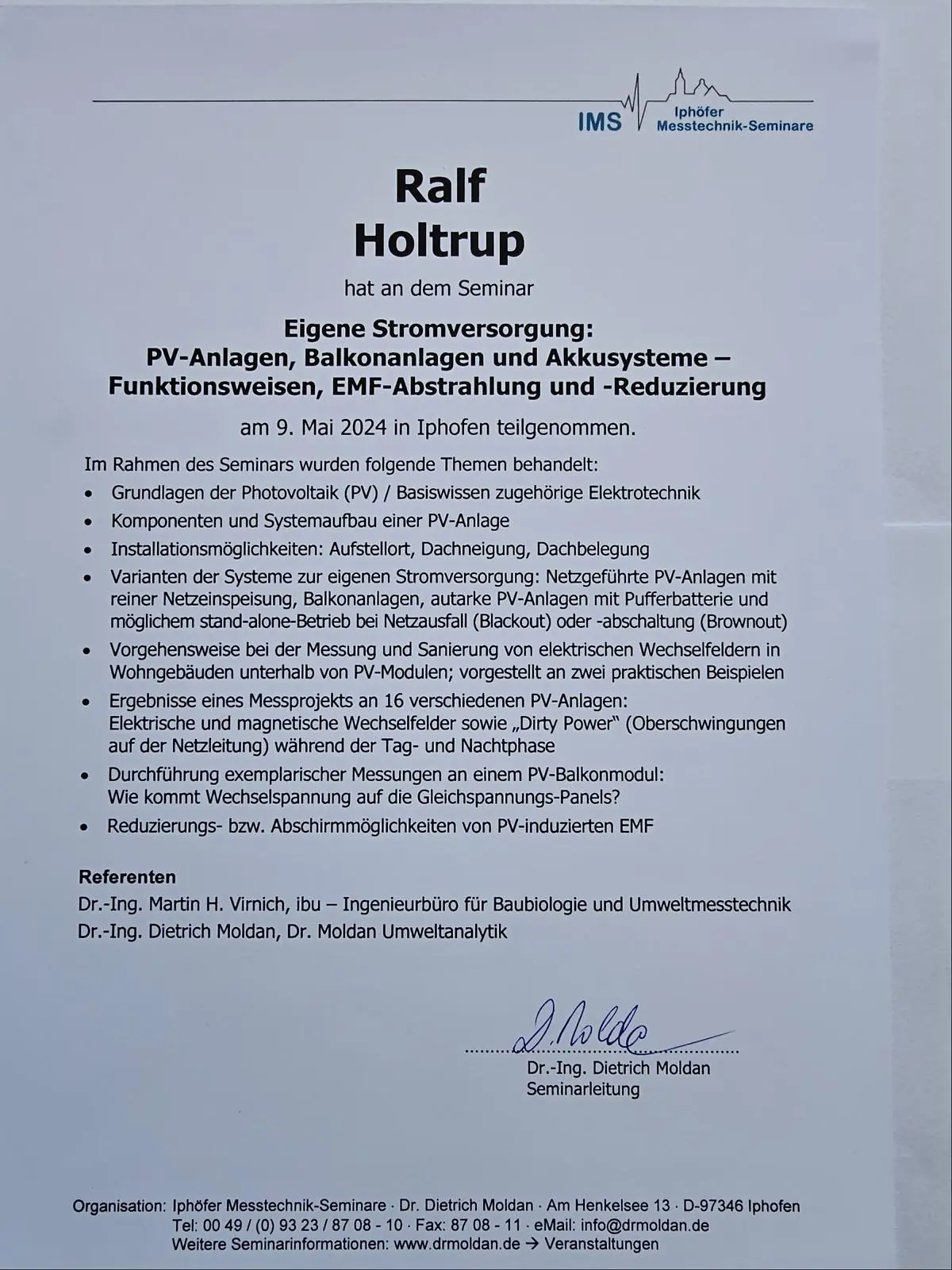 Seminar Elektrosmog PV Anlagen Dr Moldan