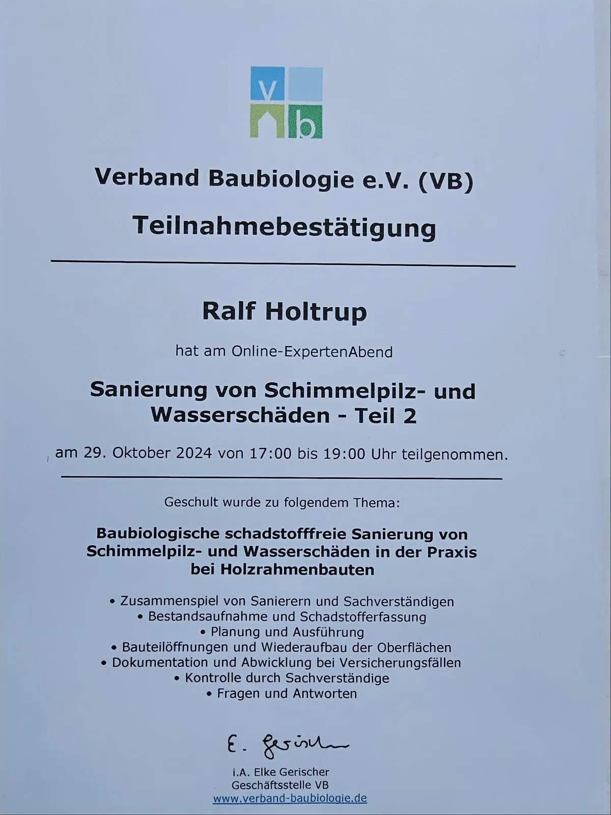 Seminar Schimmelpilz Wasserschaeden Sanierung VB