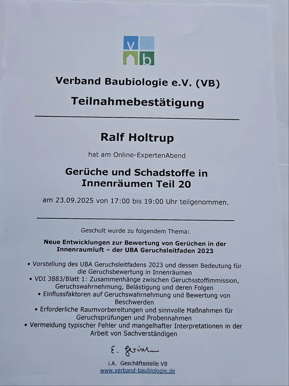 Seminar Geruch Schadstoffe UBA Geruchsleitfaden VB